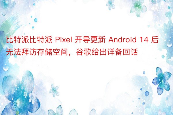 比特派比特派 Pixel 开导更新 Android 14 后无法拜访存储空间，谷歌给出详备回话
