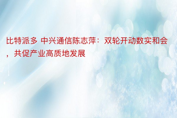 比特派多 中兴通信陈志萍：双轮开动数实和会，共促产业高质地发展